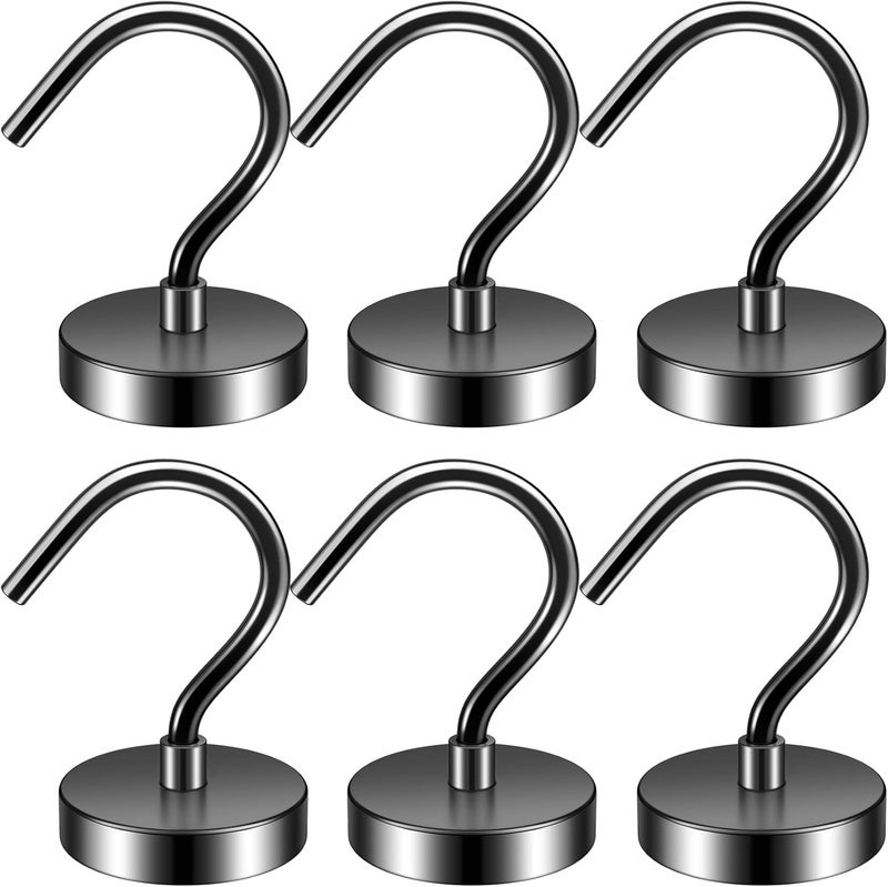 Junarter 6 Pack Black Metal Magnetic Hooks,40lb+ Heavy Duty Strong Magnets with Hooks for Cruise Ship Walls,Strong Magnetic Kooks Heavy Duty for Cruise Cabins,Hanging,Grill,Tool,Kitchen - Image 1